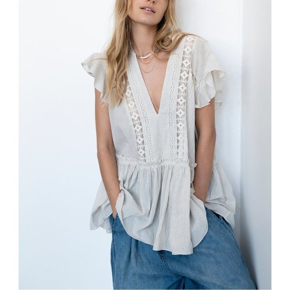 Free People Tops - NWT Free People Baby Blues Tunic / Cream Combo